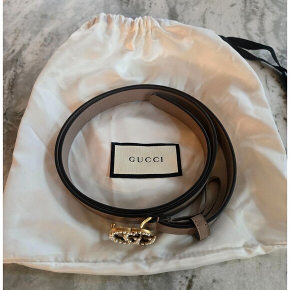 Gucci Calfskin Pearl Double G 20mm Belt Light Pink Size 105-42 - Picture 3 of 6
